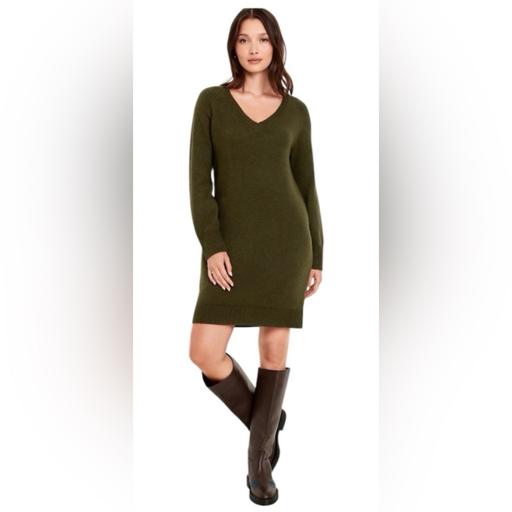 NWT Old Navy Olive Green V-Neck Sweater Dress - XS Tall